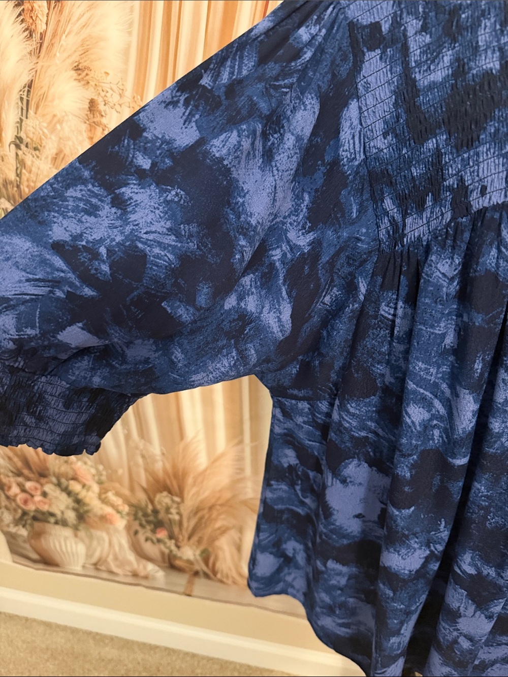Terra & Sky Blue and Navy Patterned Pleated Tunic Blouse - Picture 5 of 8